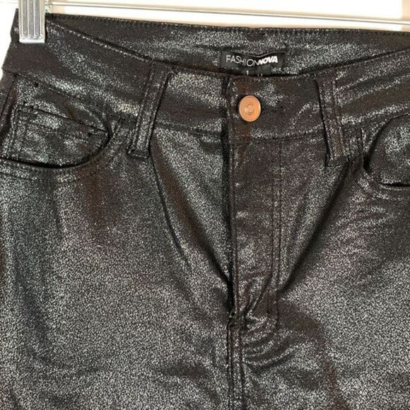 Fashion Nova Double Dare Faux Leather Black Sparkly Pants NWT - Picture 6 of 7